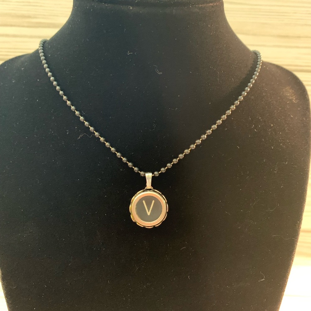 Vintage Typewriter Key “V” Necklace Hand Crafted